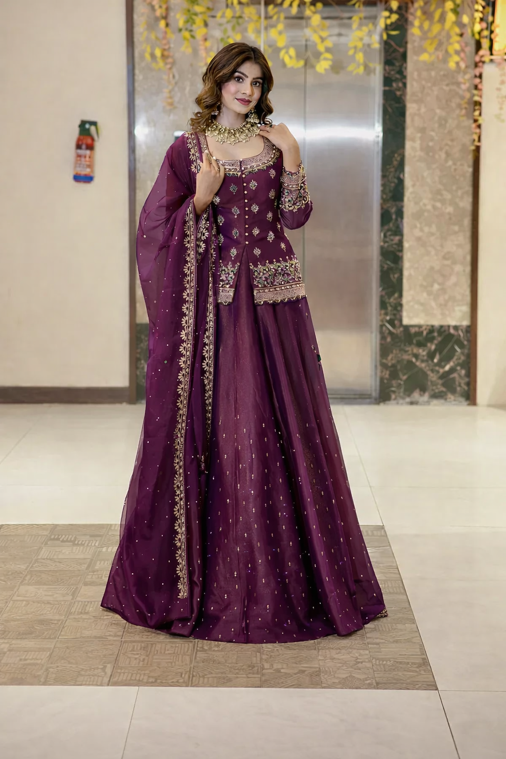 Women’s Chanderi Silk Embroidered Kurta Set with Lehenga Style Bottom & Dupatta | Bollywood Style Embroidery lehenga Choli Set For Woman