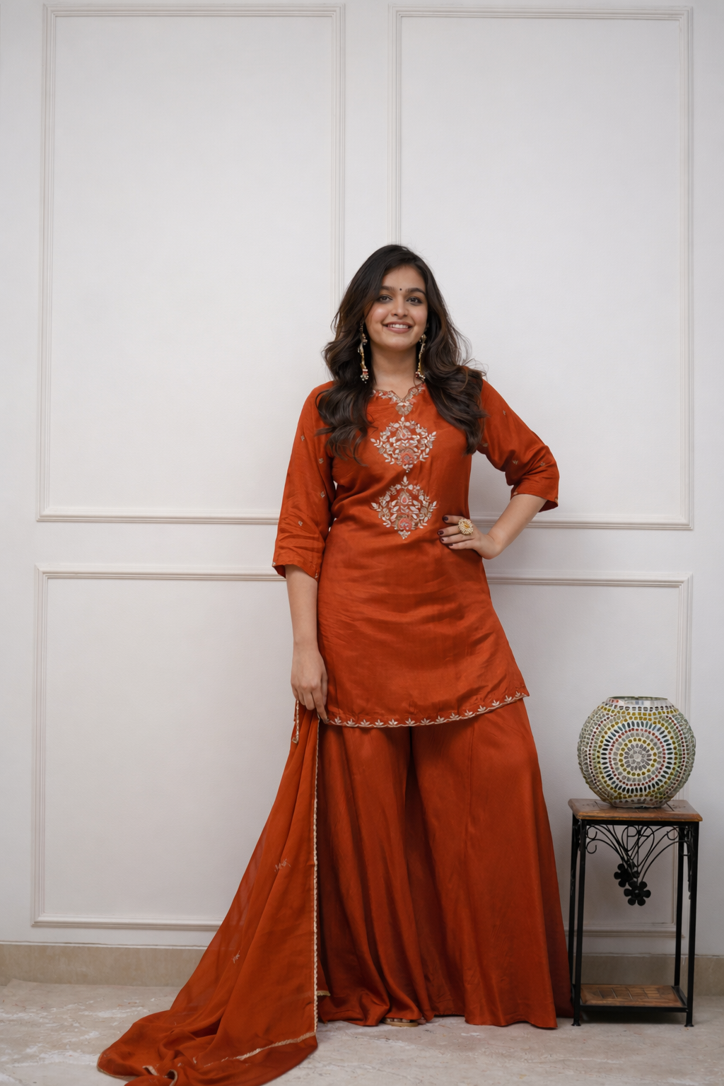 Women’s Kurta Set with Dupatta, Embroidered Yoke Design and Straight Fit Bottom Wear
