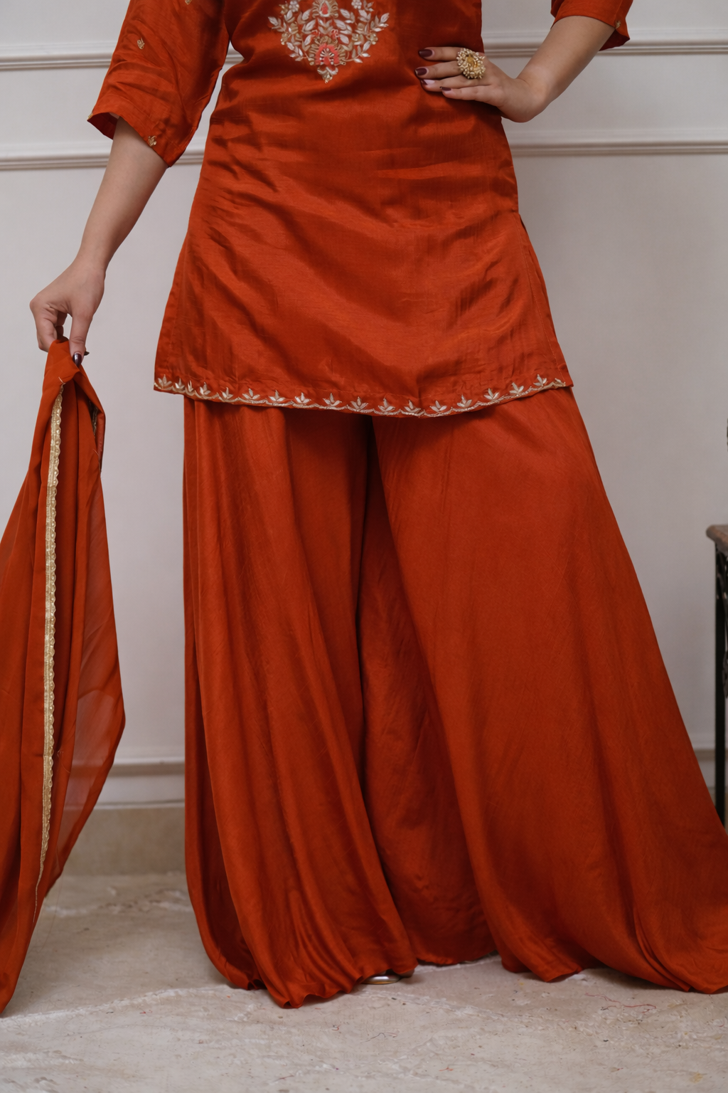 Women’s Kurta Set with Dupatta, Embroidered Yoke Design and Straight Fit Bottom Wear