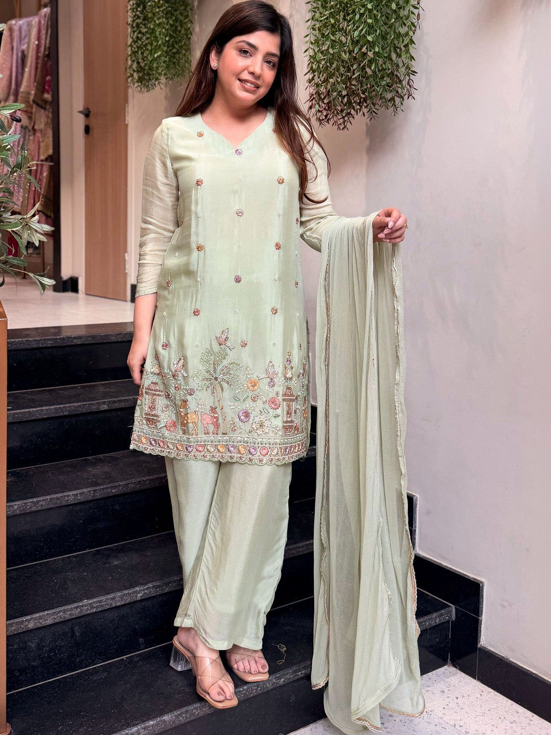 Women’s Pastel Embroidered Suit Set with Dupatta | Elegant Ethnic Wear for Festive & Casual Occasions