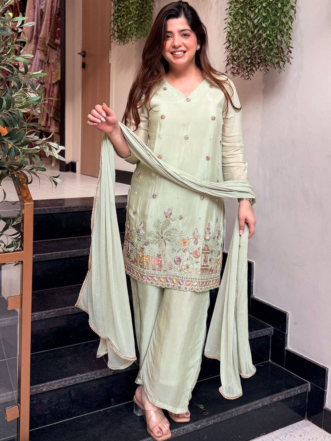 Women’s Pastel Embroidered Suit Set with Dupatta | Elegant Ethnic Wear for Festive & Casual Occasions