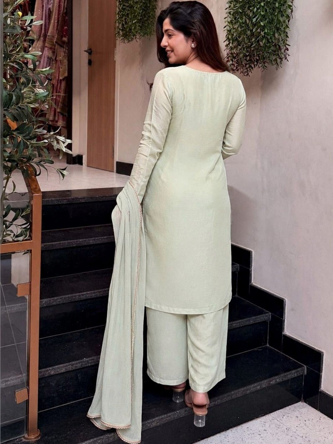 Women’s Pastel Embroidered Suit Set with Dupatta | Elegant Ethnic Wear for Festive & Casual Occasions