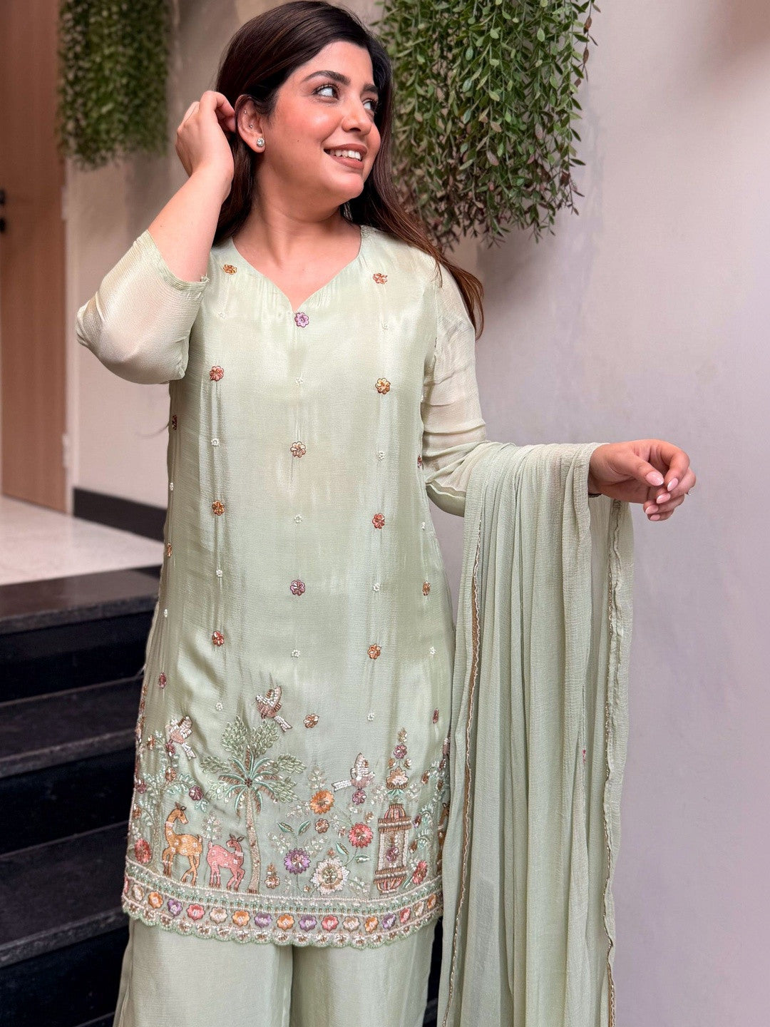 Women’s Pastel Embroidered Suit Set with Dupatta | Elegant Ethnic Wear for Festive & Casual Occasions