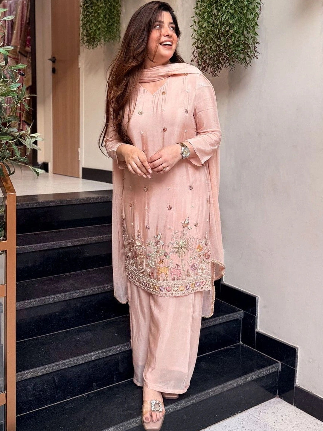 Women’s Pastel Embroidered Suit Set with Dupatta | Elegant Ethnic Wear for Festive & Casual Occasions