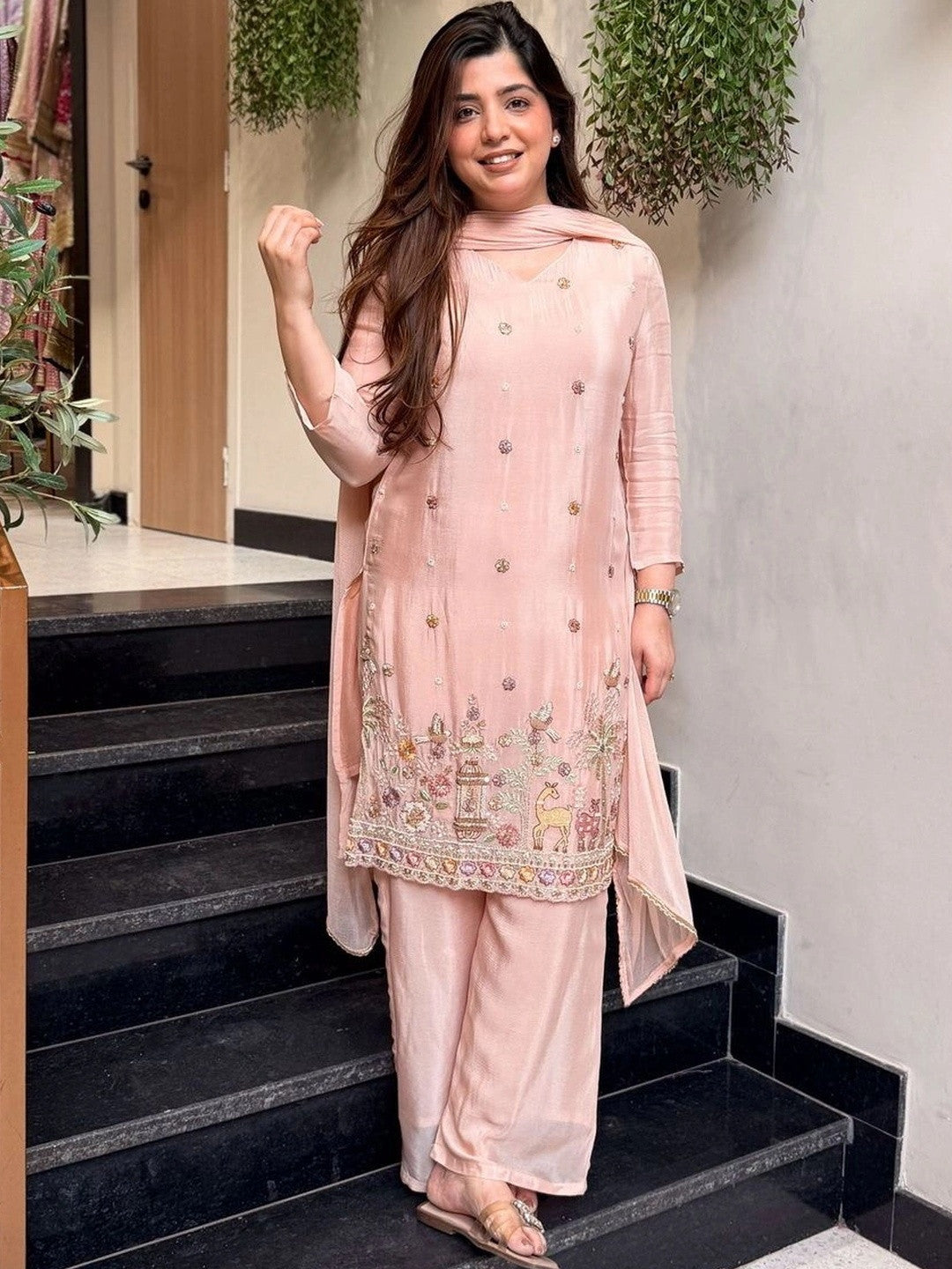 Women’s Pastel Embroidered Suit Set with Dupatta | Elegant Ethnic Wear for Festive & Casual Occasions