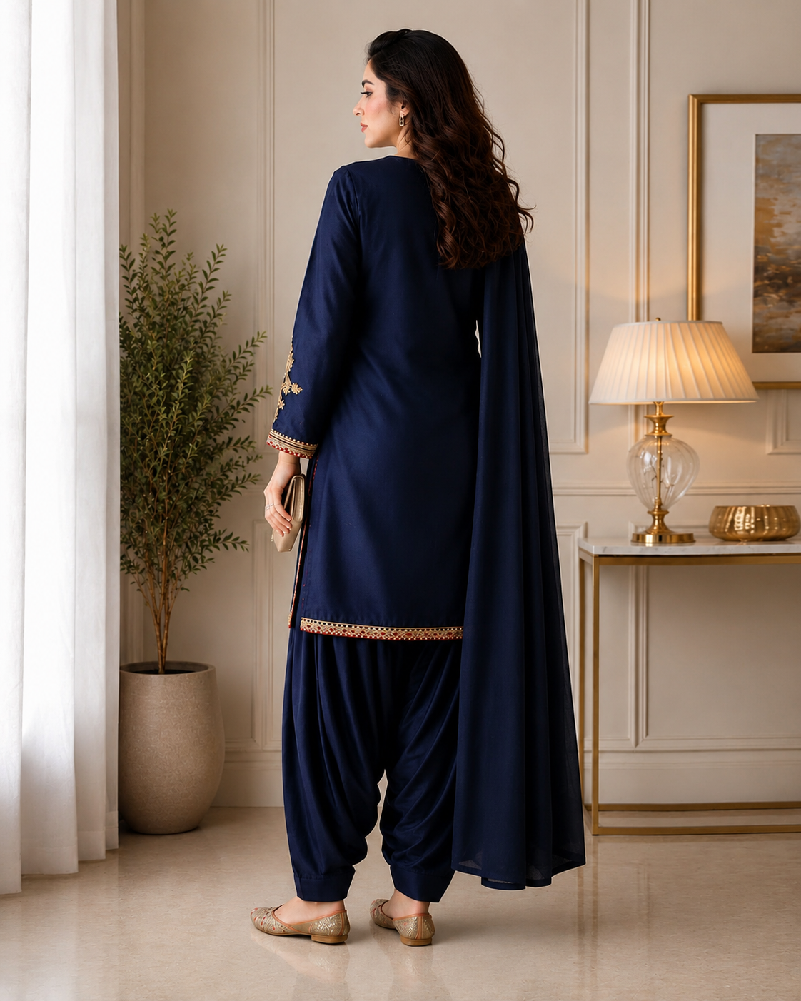 Navy Blue Embroidered Patiala Suit Set for Women | Elegant Ethnic Wear with Dupatta