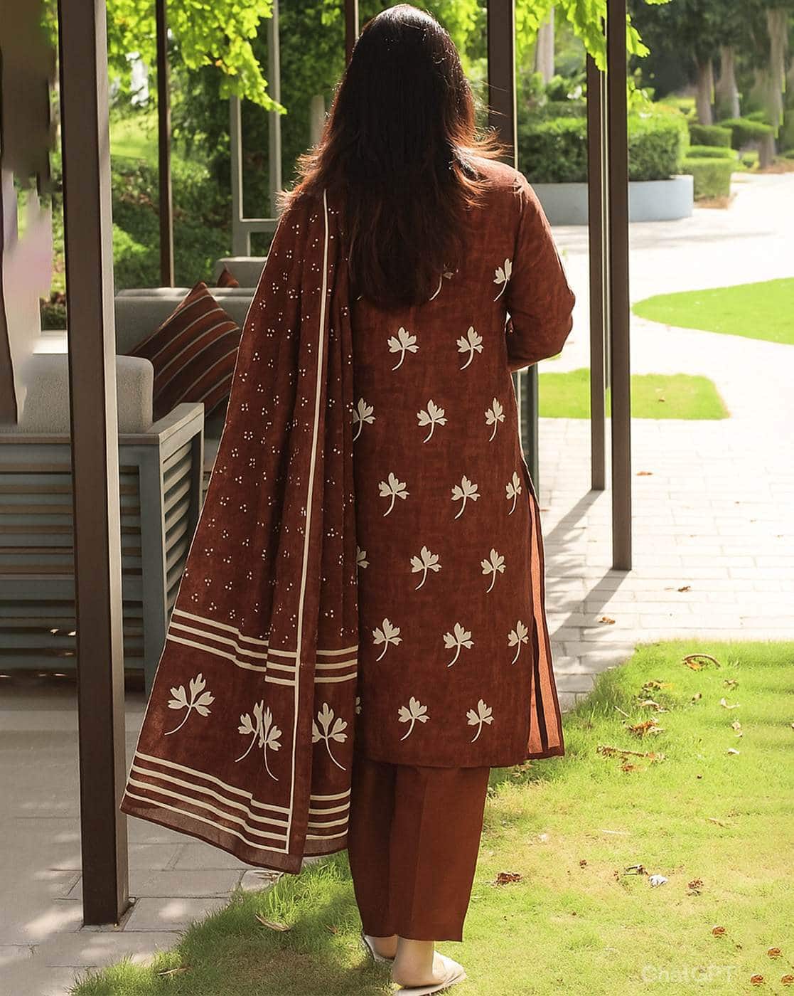 Women's Brown Cotton Floral Print Kurta with Palazzo Pant and Dupatta | Ethnic Set | Suit Set | Kurta Set