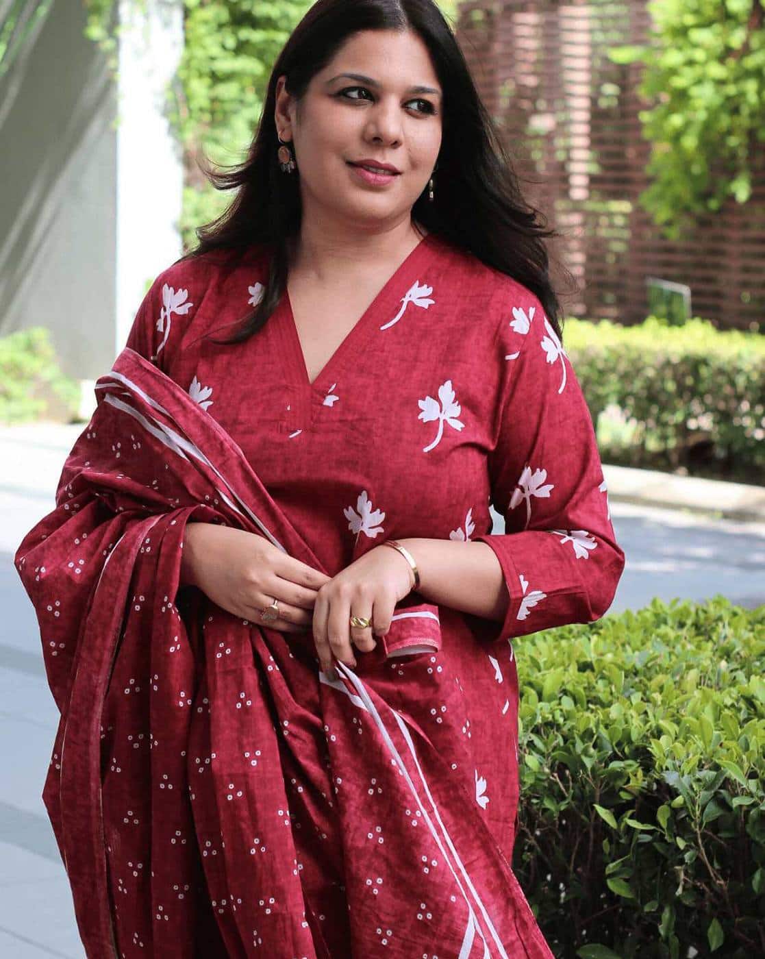 Women's Maroon Cotton Floral Print Kurta with Palazzo Pant and Dupatta | Ethnic Set | Suit Set | Kurta Set