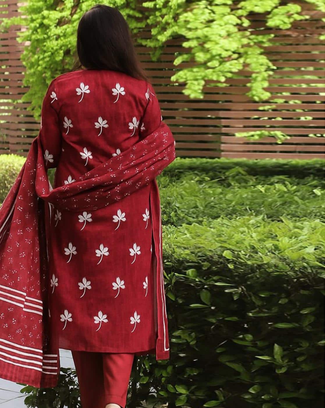 Women's Maroon Cotton Floral Print Kurta with Palazzo Pant and Dupatta | Ethnic Set | Suit Set | Kurta Set