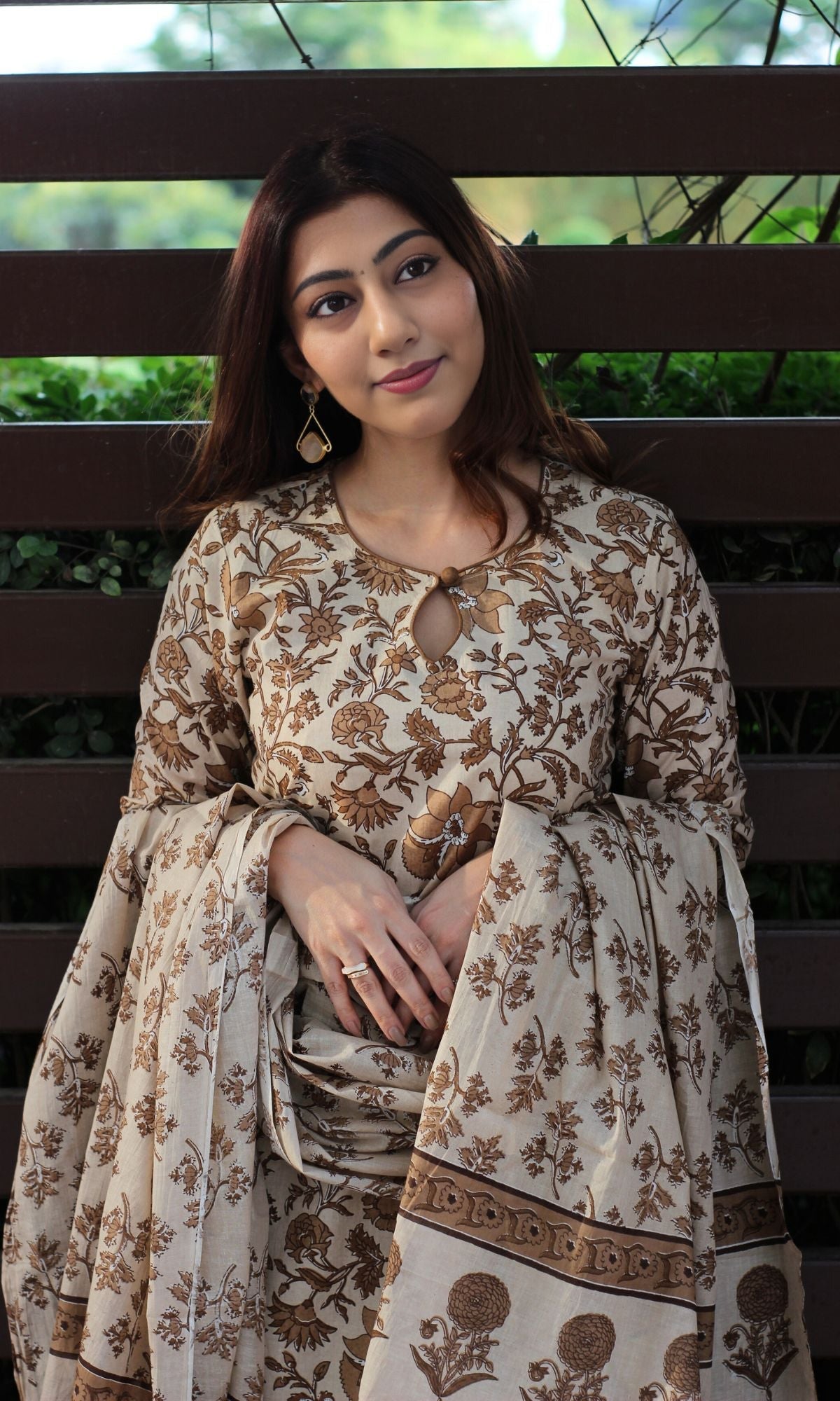Women's Pure Cotton Block Print Flared Kurta Set with Palazzo and Dupatta | 3 Piece Off White Jaipuri Printed Ethnic Wear | Festive & Daily Wear | Soft Breathable A-Line Kurta Suit Set