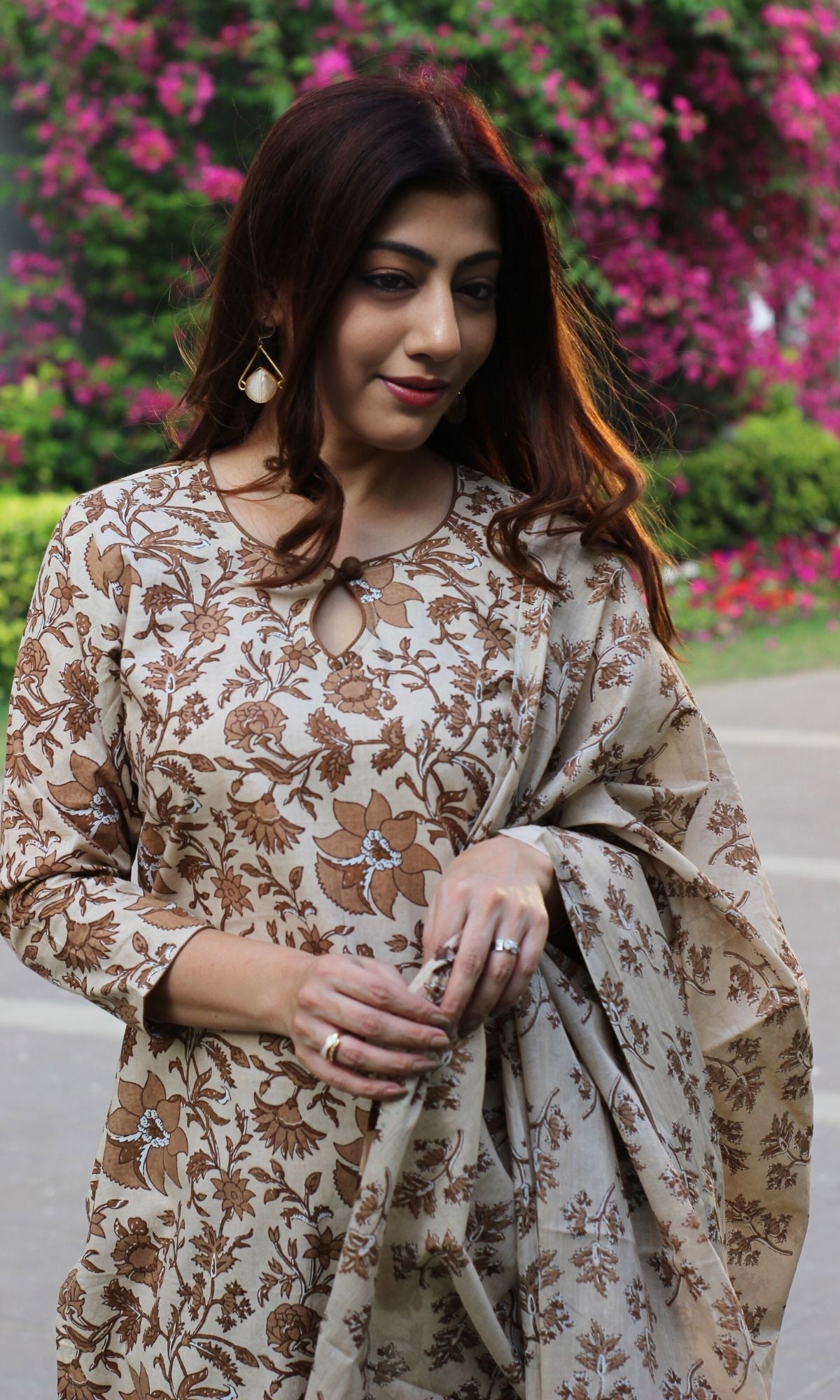 Women's Pure Cotton Block Print Flared Kurta Set with Palazzo and Dupatta | 3 Piece Off White Jaipuri Printed Ethnic Wear | Festive & Daily Wear | Soft Breathable A-Line Kurta Suit Set
