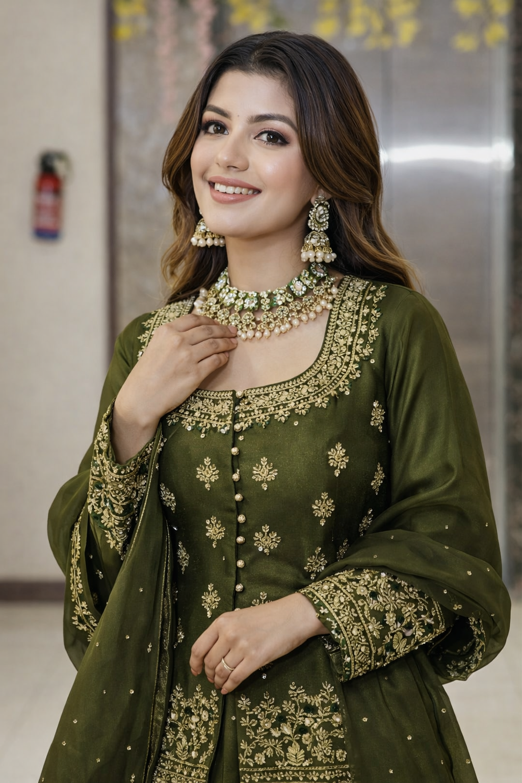 Women’s Chanderi Silk Embroidered Kurta Set with Lehenga Style Bottom & Dupatta | Bollywood Style Embroidery lehenga Choli Set For Woman